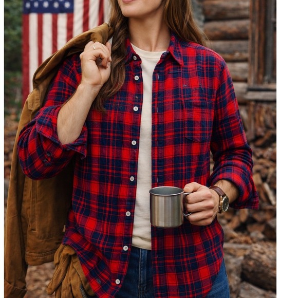 J. Crew Tops - J.Crew Womens Boyfit Plaid Flannel Shirt Size M Americana Cabincore Lumberjack
